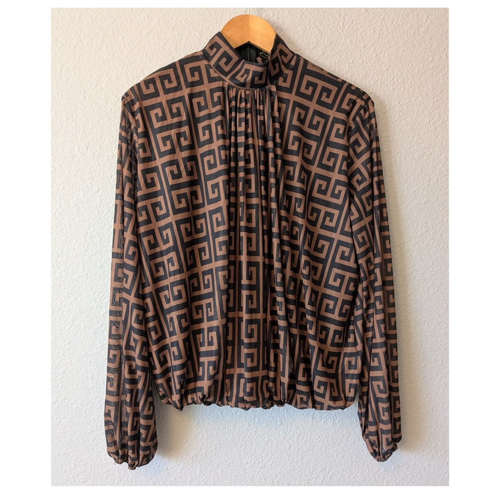 Geometric Pattern In Brown And Black Top Blouse Long Sleeves Sz. 1X - Picture 10 of 11